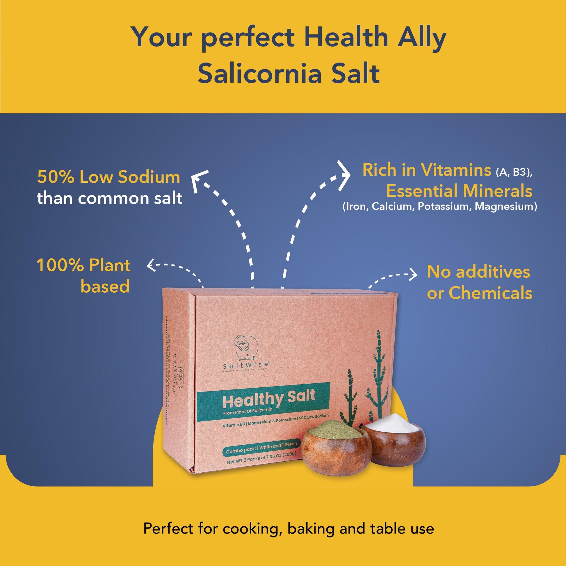 Salicornia Salt Combo Pack - contains 1 Green Salt, 1 White Salt - 200gms each (save 10% and get a free canvas tote bag) - SaltWise