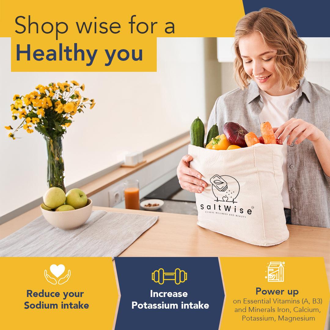 Reduce your Sodium intake and Increase your Potassium intake for healthy heart and maintaining blood pressure while getting same salty taste with Low Sodium salt substitute by SaltWise